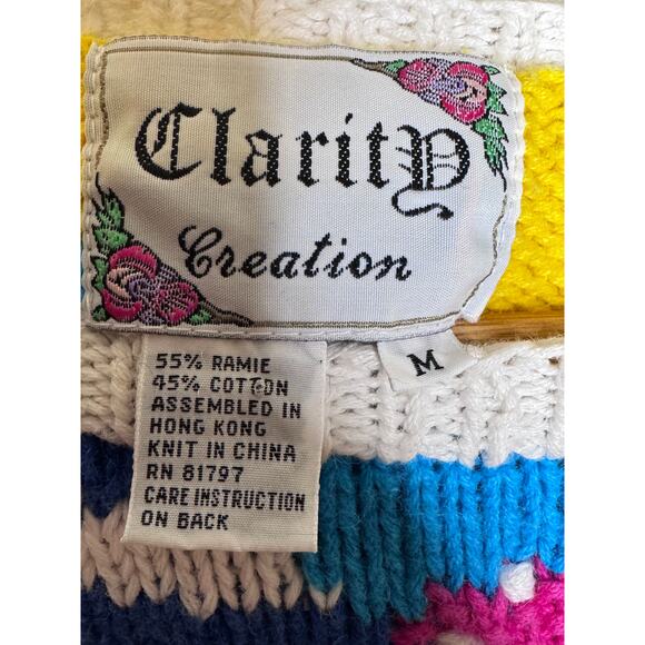 Vintage 80s Claritd Multicolor Art Colorblock Knit Sweater Size: Medium - Picture 3 of 4